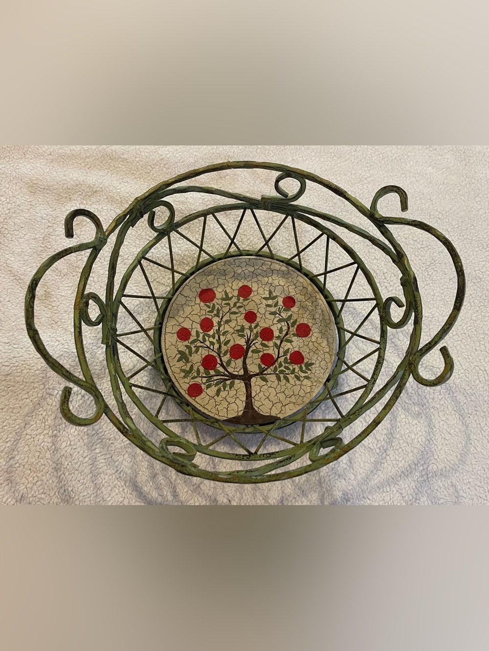 Vintage Wrought Iron Apple Fruit Basket Cottagecore Farmhouse Decor